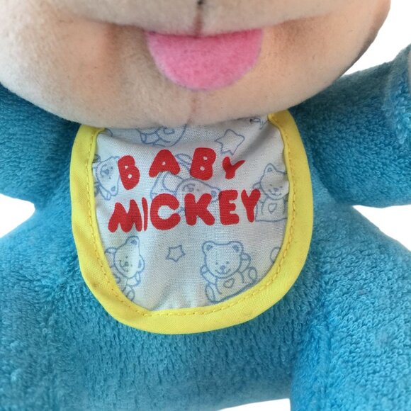 Vtg Mattel Disney Baby Mickey Minnie Mouse Plush w/Bibs Rattle Terry Cloth - Picture 6 of 15
